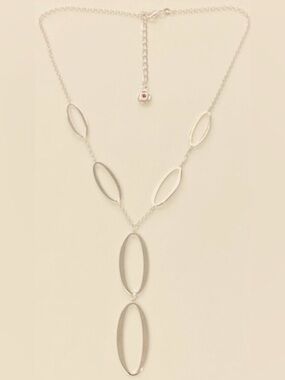 HSN ELLE Ruby Sterling Silver Oval Station Drop 16" Necklace